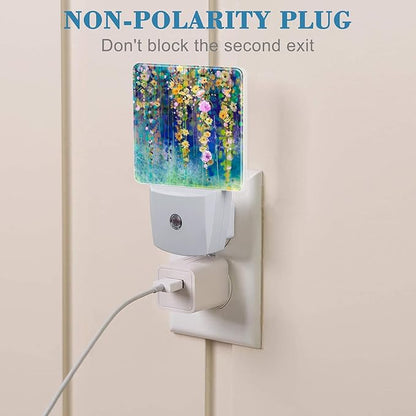 Abstract Ivy Flowers Watercolor Painting Night Light Plug into Wall with Dusk to Dawn Sensor Cute Nightlight for Kid Girls Boys Women Room Decor, Hallway, Kitchen, Bathroom, Nursery, Stairs