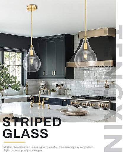TENGXIN 8 Inch Pendant Lighting for Kitchen Island,Hanging Lights Kitchen Island,Brushed Gold Finished Clear Glass Pendant Light,Farmhouse Pendant Light for Dining Room,Bedroom,TXPLBG12-LCG