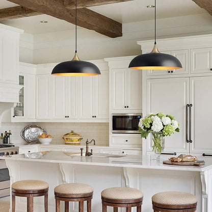 Eustace 17.7'' Farmhouse Vintage Pendant Lighting,Black and Gold Large Pendant Light Fixtures,Dome Metal Chandelier for Kitchen Island, Hallway, Dining Room, Bedroom