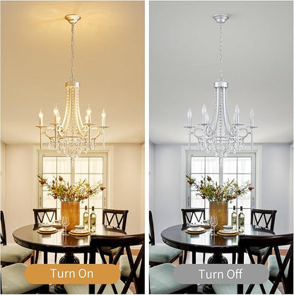 Modern Crystal Chandeliers for Dining Room, 6-Lights Chrome Round Chandelier for Entryway, Crystal Chandelier Pendant Ceiling Lighting Fixture for Living Room Bedroom Kitchen Island Foyer Staircase