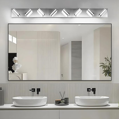 IZORRO LED Modern Bathroom Lights Fixtures(8-Light,Dimmable,360°Rotate),Chrome Acrylic Wall Lighting,Vanity Lights for Bathroom Over Mirror - 6000k 48In （No Assembly Required）