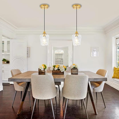 Brushed Gold Pendant Light Fixtures, Thick Hammered Glass Pendant Lights Kitchen Island 3 Pack Modern Hanging Light Hallway Ceiling Light Fixtures Mini Pendant Lights for Bathroom Dining Room