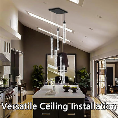 Modern Crystal Pendants Lighting Mini Chandelier for Kitchen Island LED Dimmable Ceiling Handing Lighting Adjustable Flush Mount Ceiling Light for Dining Room Hallway