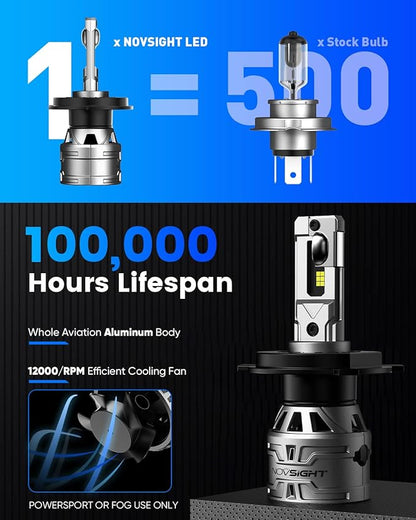 NOVSIGHT H4/HB2/9003 Bulbs Upgraded, 400% Brightness H4 Fog Bulbs, Quick Installation HB2/9003, Pack of 2