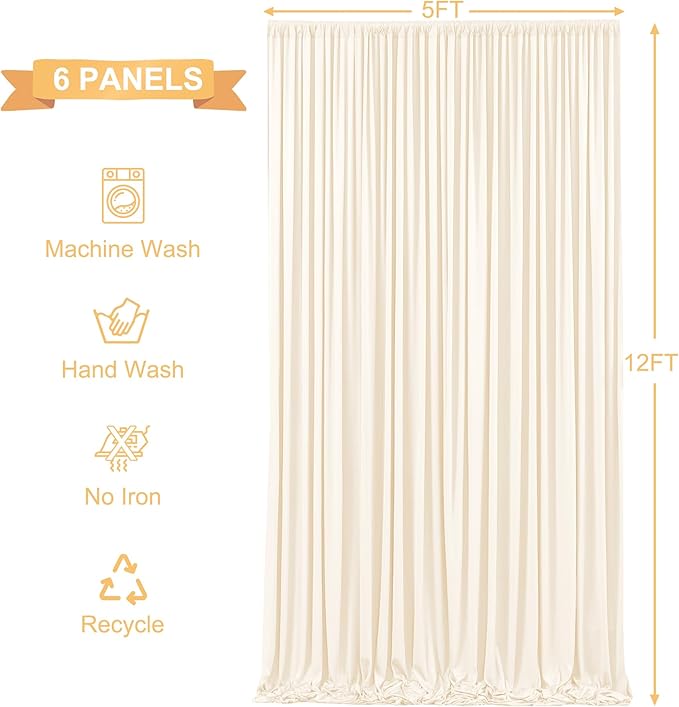 6 Panels Champagne Backdrop Curtains for Wedding Party Wrinkle Free Backdrops Curtain Drapes Fabric Decorations Photo Back Drop Cloth for Baby Shower Photography Stage Reception 30ft(W) x 12ft(H)
