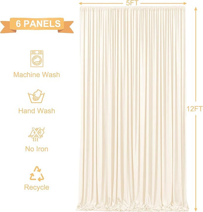 6 Panels Champagne Backdrop Curtains for Wedding Party Wrinkle Free Backdrops Curtain Drapes Fabric Decorations Photo Back Drop Cloth for Baby Shower Photography Stage Reception 30ft(W) x 12ft(H)