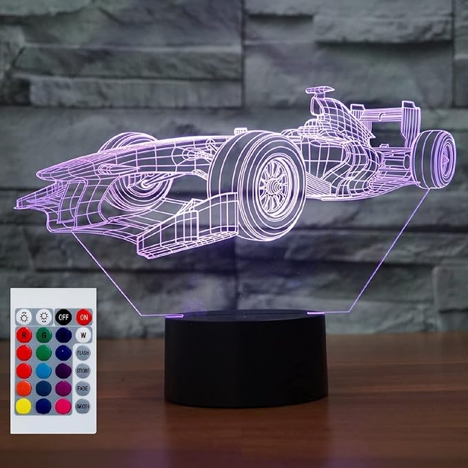 3D Racing Car LED Night Light, 16 Color Changing Lamp with Remote Control, Birthday Gift
