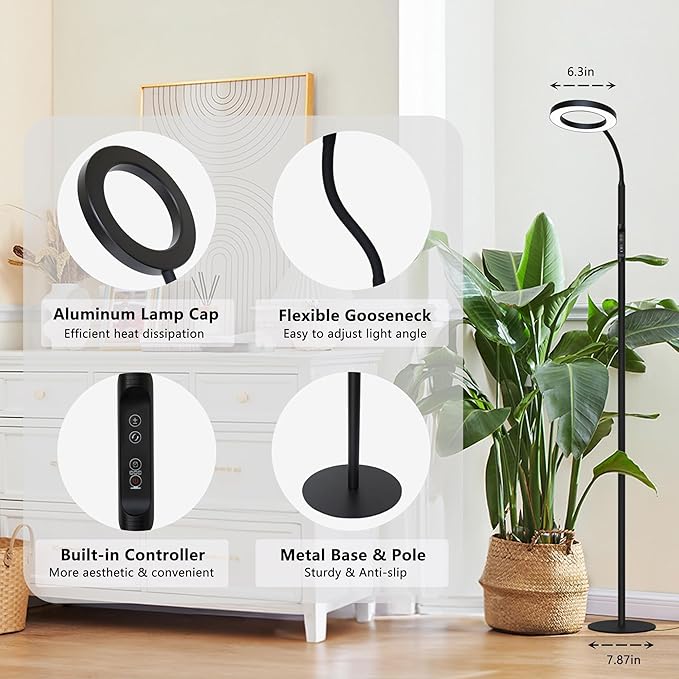 Grow Light for Indoor Plants, Full Spectrum LED Tall Plant Lights with Timer, 3 Color Modes Standing Floor Growing Lamp, 65" Height Adjustable, 10 Dimmable Levels for Large Plants