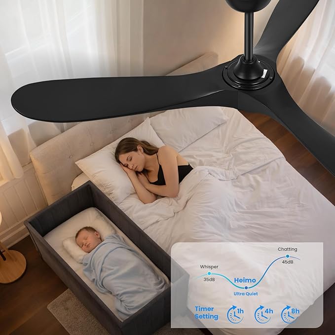 heimo 72 Inch Black Ceiling Fan with Light and Remote, Wood Outdoor Ceiling Fans with Lights Dimmable for Bedroom Living Room Patios Proch Office Rustic Extra Large High Cfm Exterior Fan