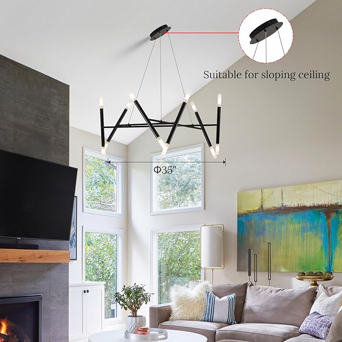 12 Light Black Chandelier Modern Kitchen Chandeliers Adjustable Arms Chandeliers Light Fixture Over Dining Table Comtemporary Metal Hanging Lights Fixture for Bedroom Entry Bathroom, G9