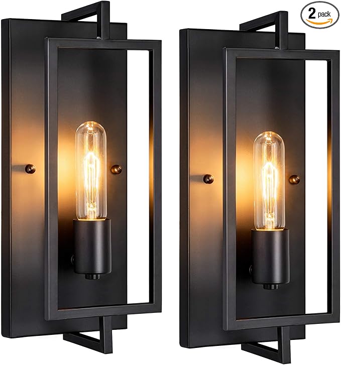 Maylaywood Industrial Wall Sconces Set of 2, Vintage Light Fixture, E26 Base, Matte Black Metal Wall Mount Lamp, Modern Indoor Lighting Hardwired
