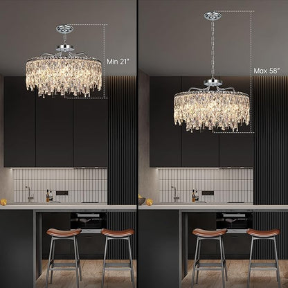Luxury Crystal Chandelier, 24" Modern Round Dining Room Chandeliers Over Table，8 Lights Chrome Ceiling Pendant Ceiling Lighting for Living Room Bedroom Entryway Foyer Staircase