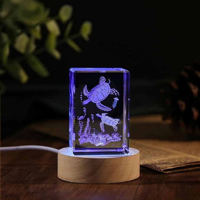 3D Crystal Night Light with Multicolor LED - Sea Turtle Figurines Decor Glass Figurine Lamp Stuff for Room Birthday for Boys Girls Best Friend Lovers Room Decor
