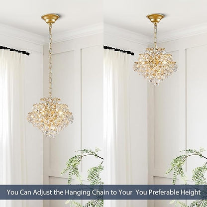 Bestier Gold Modern Pendant Chandelier Crystal Raindrop Lighting Ceiling Light Fixture Lamp for Dining Room Bathroom Bedroom Livingroom 4 G9 Bulbs Required D11 in x H12 in