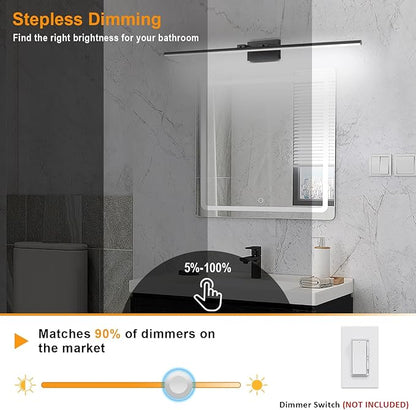 LED Bathroom Vanity Light, Modern Bathroom Light Fixture Over Mirror (3000K/4000K/6000K, Dimmable), Vanity Light Bar with Angle Adjustable, 48 Inch, Black