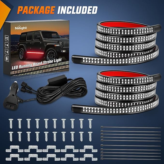 Nilight 2PCS 70 Inch Emergency Strobe Light Strip 1125 LED Running Board Lights Red Flexible Side Flashing Warning Caution Safety Waterproof for Truck Construction Vehicles Pickup