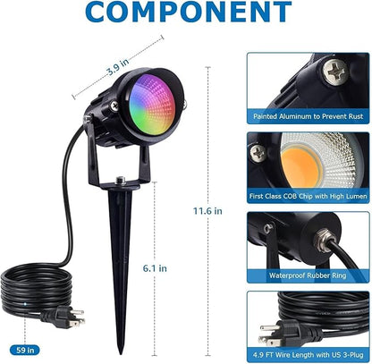 SUNVIE RGBW Outdoor Spotlight 12W LED Landscape Spotlights 120V Color Changing Spotlight Outdoor with Remote Control Waterproof LED Spot Lights Landscape Lights for Yard Patio Garden Lawn, 1 Pack
