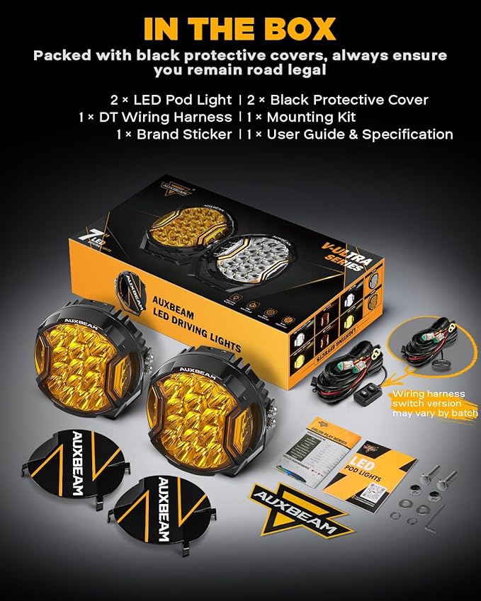 Auxbeam V-Ultra Series 7" 226W Side Shooter LED Offroad Lights, Amber DRL 3 Modes Light Bar, 270° Coverage Round LED Pods Spotlights, 26800LM Yellow Fog Lights with Protective Covers, Pair