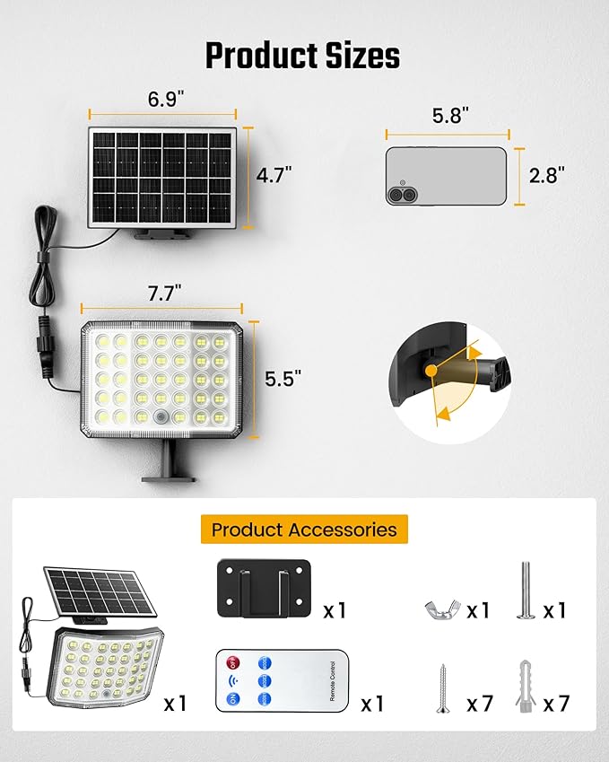 Solar Lights Outdoor Bright Solar Dusk to Dawn Light with 3000mAh Battery, IP65 Waterproof Remote Control Outdoor Light, 3 Working Modes for Garage, Porch, Patio, Shed, 2-Pack