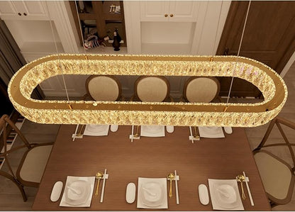 HAIXIANG LED Long Chandeliers for Dining Table Modern Chandelier Dimmable Pendant Lights Crystal Rectangular Glam Lighting Fixtures for Dining Room Kitchen Island Gold