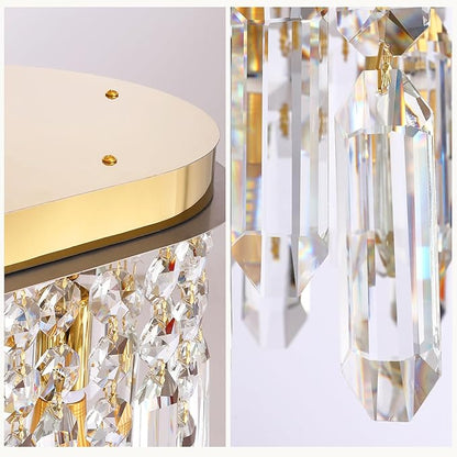 Siljoy Modern Crystal Chandelier for Dining Room, 8-Light Rectangular Gold K9 Crystal Raindrop Pendant Ceiling Light Fixture for Living Room Kitchen Island Bar L31.5'' x W11'' x H11''
