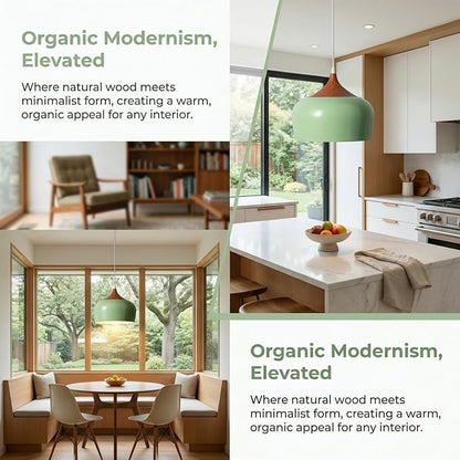 Modern Pendant Light Fxtures Kitchen, Hanging Light Fixtures Ceiling Mount, Wood Metal Shade Pendant Lamp for Dining Room, Bedroom, Living Room, Bathroom, Entryway, Small Chandelier, Pastel Green