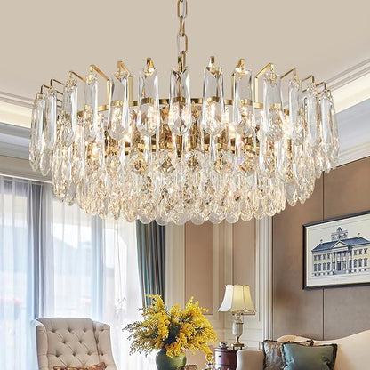 23.6" Modern Crystal Chandelier Gold 3-Tier Luxury Pendant Light Gold Plated Ceiling Pendant Lighting for Dinning Room Living Room Foyer