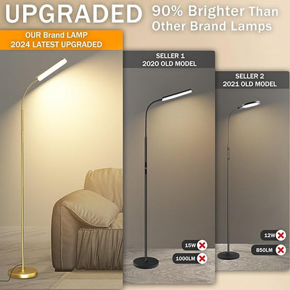 marctronic Gold Floor Lamp, 18W 1800LM Bright LED Floor Lamps for Living Room Bedroom, Dimmable Timing Eye Caring Reading Standing Lamp with Remote & Works with Smart Plug