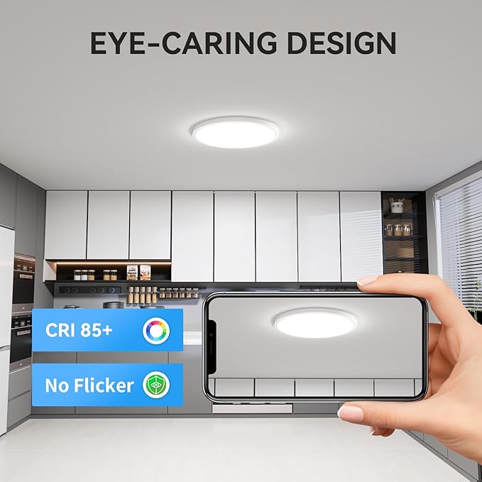 WKONCLDY Two Pack 3200lm LED Flush Mount Ceiling Light, Super Slim 12 inch LED Ceiling Light, 5000K LED Ceiling Light for Bedroom, Living Room, Dining Room, Office, Garage, Warehouse…