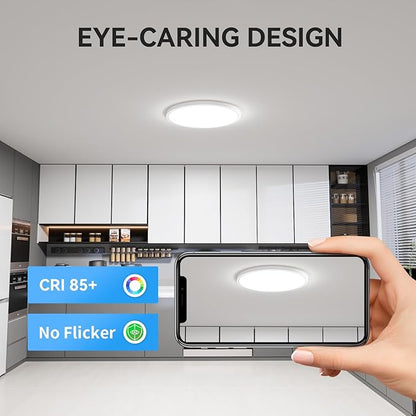 WKONCLDY 3200lm LED Flush Mount Ceiling Light, Super Slim 12 inch LED Ceiling Light, 5000K LED Ceiling Light for Bedroom, Living Room, Dining Room (White, One Pack)