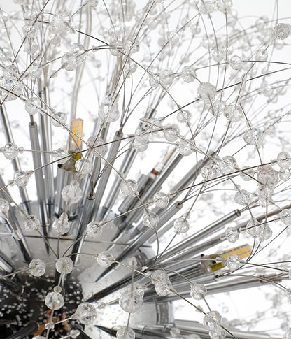 Modern Crystal Chandelier Firework, 31.4" Dandelion Crystal Chandelier Lighting Chrome, 16-Light Steel Large Pendant Sputnik Chandelier for Living Room Foyer