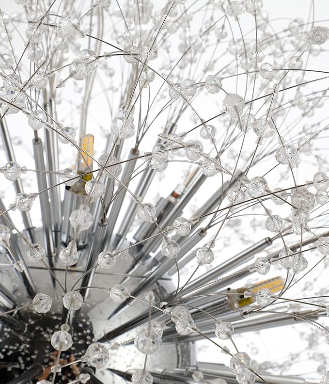 Modern Crystal Chandelier, 24-Light Firework Pendant Crystal Chandelier Chrome, 39.3" Large Dandelion Ceiling Light Fixture for Living Room Foyer Hallway