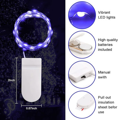 6 Pack Black Light Fairy Lights Battery Operated UV Black String Lights Waterproof Silver Wire 7 Ft 20 Led Firefly Starry Moon Lights for DIY Glow Party Body Paint Halloween Décor