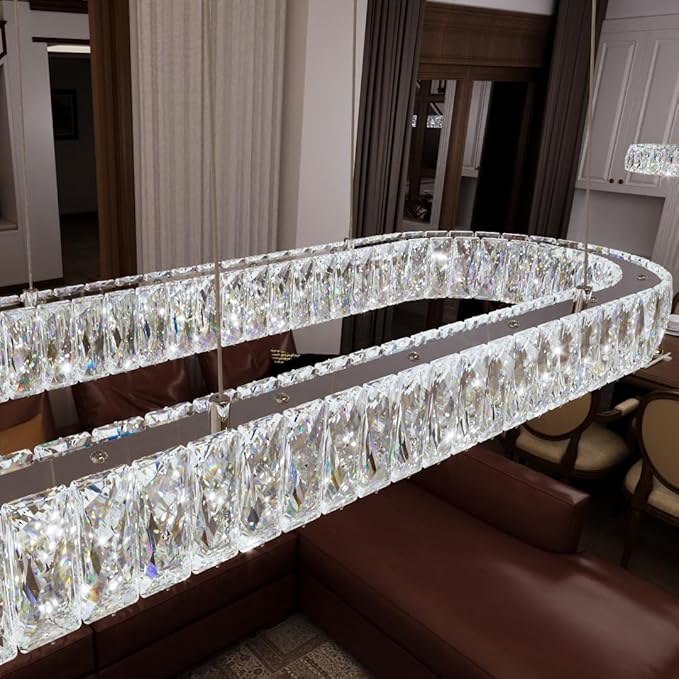 HAIXIANG Crystal 59 Inch Long Chandelier Modern Dimmable LED Chandeliers for Dining Table Pendant Lights Rectangular Glam Lighting Fixtures for Dining Room Kitchen Island Gold