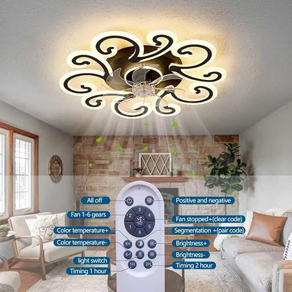 29" White Flower Modern Ceiling Fan with Lights Remote Control, Low Profile Ceiling Fan with Light for Kitchen Bedroom Living Room
