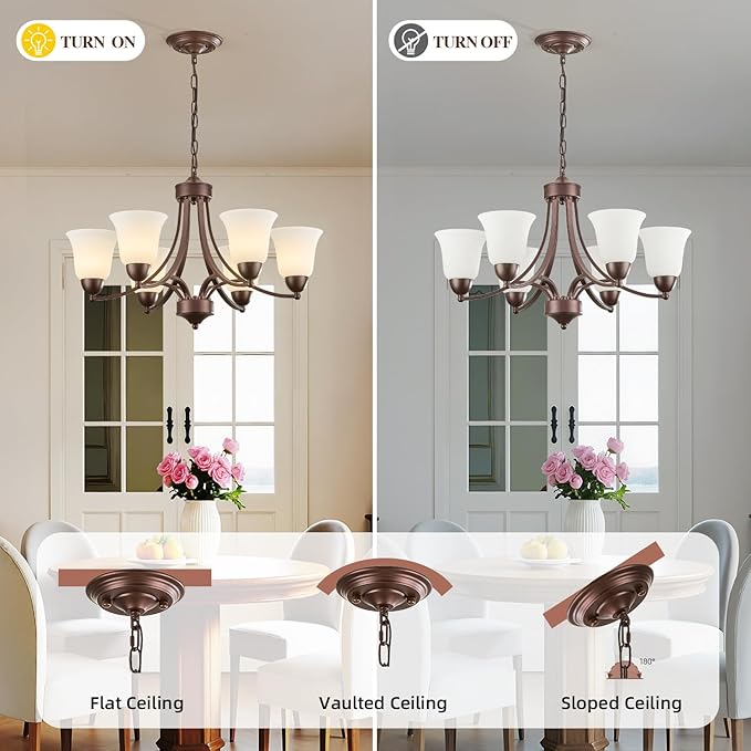 6 Light Oil Rubbed Bronze Dining Room Light Fixture Farmhouse Modern Chandelier Pendant Light Bronze 47.2''Adjustable Ceiling Hanging Lighting with Frosted Glass for Kitchen Island Living Room Foyer