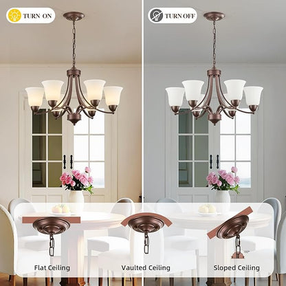 6 Light Oil Rubbed Bronze Dining Room Light Fixture Farmhouse Modern Chandelier Pendant Light Bronze 47.2''Adjustable Ceiling Hanging Lighting with Frosted Glass for Kitchen Island Living Room Foyer