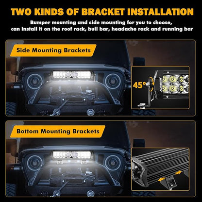 Auxbeam 12 Inch LED Light Bar, 100W 12000LM Spot Flood Combo Off Road Driving Lights, 5D-PRO Series Waterproof Dual Row Driving Work Lamp Lights with Wiring Harness for Cars Trucks Jeep ATV UTV Boats