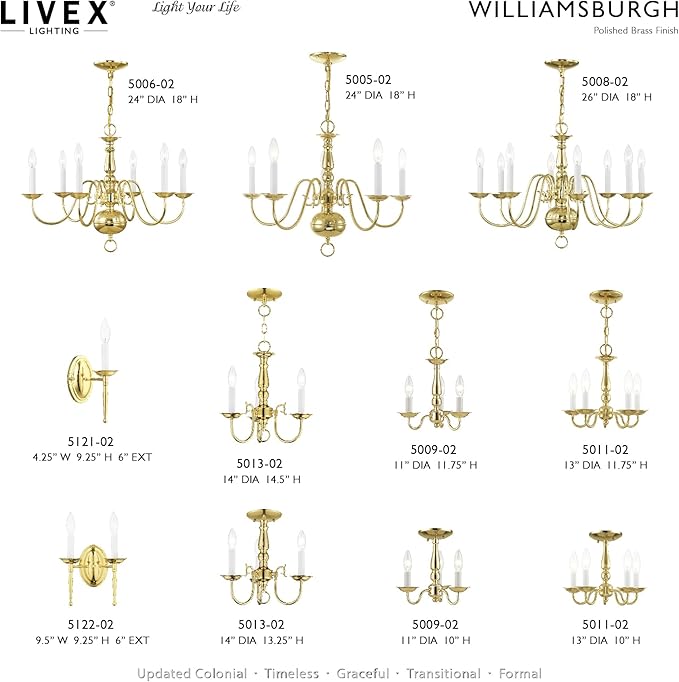 Livex Lighting 5006-02 Williamsburgh 6 Light Polished Brass Chandelier