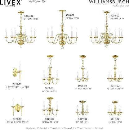 Livex Lighting 5006-02 Williamsburgh 6 Light Polished Brass Chandelier