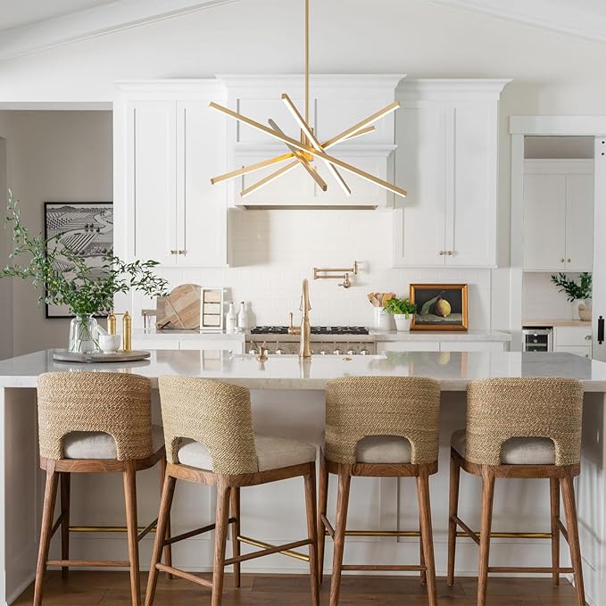 YINSP Modern Sputnik LED Chandelier Black Pendant Light, 5-Lights Gold Chandeliers 45W 3000K Dimmable Adjustable Linear Hanging Light Fixture for Dining Room Kitchen Island Living Room Bedroom Bar