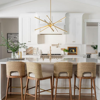 YINSP Modern Sputnik LED Chandelier Black Pendant Light, 5-Lights Gold Chandeliers 45W 3000K Dimmable Adjustable Linear Hanging Light Fixture for Dining Room Kitchen Island Living Room Bedroom Bar