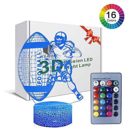 3D Illusion Football Player Night Light for Kids,Rugby LED Lamp 16 Color Changing Smart Touch&Remote Control Bedroom Decor Lamp Holiday Christmas Birthday Gift for Outsports Lover