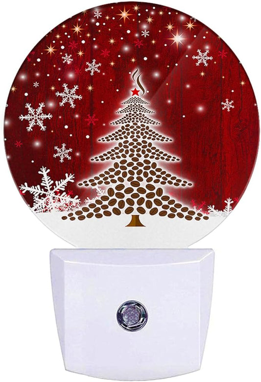EKOBLA Red Christmas Plug-in Night Light, Snowflake & Christmas Tree Rustic LED Nightlight for Holiday Season Home Decor