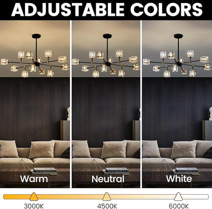 12-Light Black Crystal Chandelier Modern Sputnik Chandeliers for Dining Room Adjustable Height Sputnik Ceiling Light Fixture for Living Room Kitchen Island Bedroom