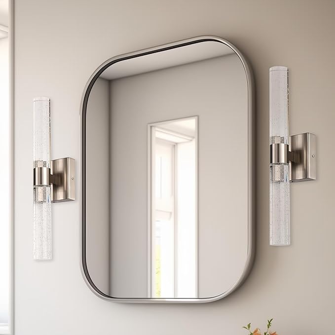 DORESshop Modern Wall Sconces Set of Two, 3CCT Crystal Bathroom Sconces Wall Light, Brushed Nickel Vanity Light Fixture, Sconce Wall Decor Set of 2, Wall Lights for Bedroom, Living Room, Hallway 18in
