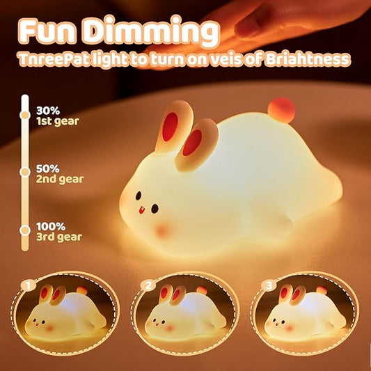 Rytinazzz Big Face Rabbit Night Light, 3-Level Pat Control & Cute Squishy Lamp for Kids Room, USB Rechargeable with Timer, Mothers Day Gifts