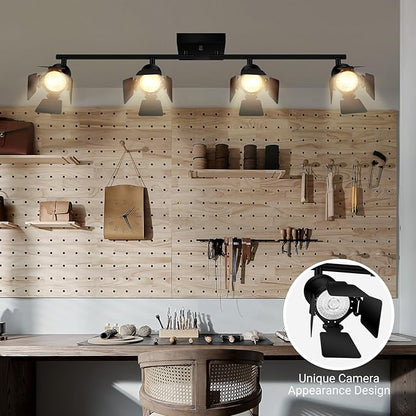 4 Light Track Lighting Fixtures Ceiling, Black Track Lighting with Rotatable Heads, Vintage Industrial Ceiling Spotlight Light for Kitchen/Living Room/Bedroom,GU10 Bulb Not Included