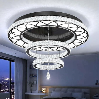 Flashing God W40'' Modern Chandeliers for Living Room Large Crystal Chandelier Flush Mount Crystal Ceiling Light LED Dimmable Pendant Light for Hallway Entryway Foyer Black