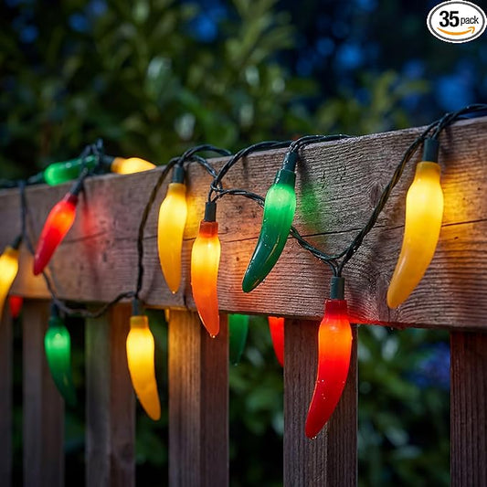 35 LED Multicolor Chili Pepper Lights, 13.6Ft Christmas Outdoor String Lights with Warm White Bulbs, Plug in Fairy Lights for Party Kitchen Patio Garden Decor, Cook Off Decorations for Cinco De Mayo